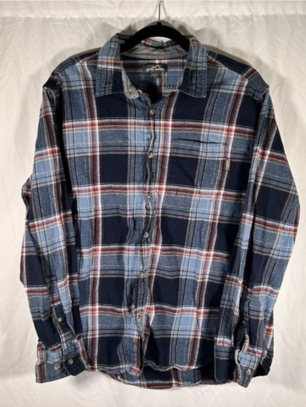 Eddie Bauer Flannel Shirt Womens Large Blue Plaid Button Down Long Sleeve
